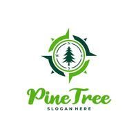 Pine Tree with Compass logo design vector. Creative Pine Tree logo concepts template vector