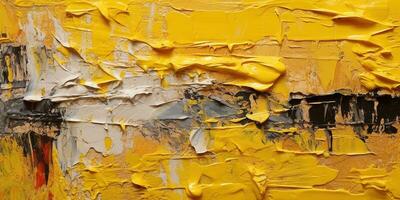 Generative AI, Yellow impasto abstract painting, textured color background photo