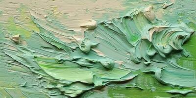 Generative AI, Green impasto abstract painting, textured color background photo