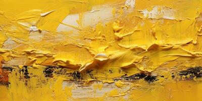 Generative AI, Yellow impasto abstract painting, textured color background photo