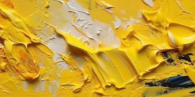 Generative AI, Yellow impasto abstract painting, textured color background photo