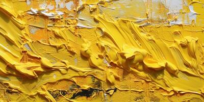 Generative AI, Yellow impasto abstract painting, textured color background photo