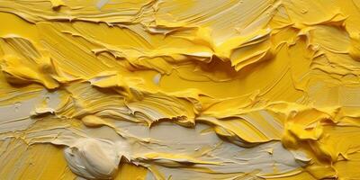 Generative AI, Yellow impasto abstract painting, textured color background photo