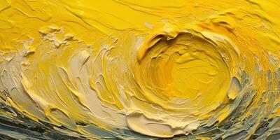 Generative AI, Yellow impasto abstract painting, textured color background photo
