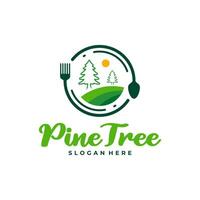 Pine Tree with Food logo design vector. Creative Pine Tree logo concepts template vector