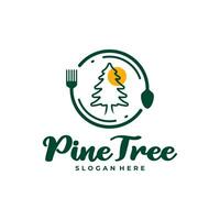 Pine Tree with Food logo design vector. Creative Pine Tree logo concepts template vector