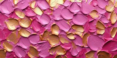 Generative AI, Pink and golden impasto abstract painting, viva magenta color background photo