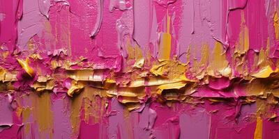 Generative AI, Pink and golden impasto abstract painting, viva magenta color background photo