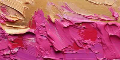Generative AI, Pink and golden impasto abstract painting, viva magenta color background photo