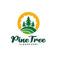 Pine Tree with Sun logo design vector. Creative Pine Tree logo concepts template vector