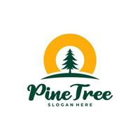 Pine Tree with Sun logo design vector. Creative Pine Tree logo concepts template vector