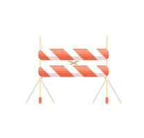 Road barrier. Stop sign on the construction site.  Wooden striped protection barricade. Flat vector illustration.