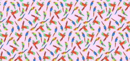 Colorful pattern with parrots in flat style. Vector seamless background with cute parrot characters.
