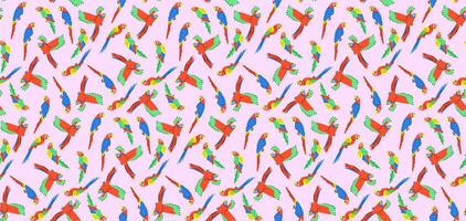 Colorful pattern with parrots in flat style. Vector seamless background with cute parrot characters.