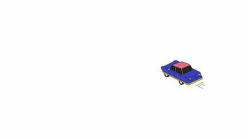 Magic levitating car rushing forward up line 2D object animation. Retro vehicle racing in air flat color cartoon 4K video, alpha channel. Vintage automobile floating animated item on white background video