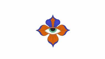 Four petals flower with human eye line 2D object animation. Blossom spiritual imagination flat color cartoon 4K video, alpha channel. Fantasy prophecy, hallucination animated item on white background video