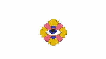 Flowering plant with eyeball line 2D object animation. Enigmatic flower. Blossom spiritual imagination flat color cartoon 4K video, alpha channel. Fantasy animated item on white background video