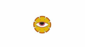 Whimsical flower eye line 2D object animation. Rural marigold occult. Blossom spiritual imagination flat color cartoon 4K video, alpha channel. Fantasy hallucination animated item on white background video