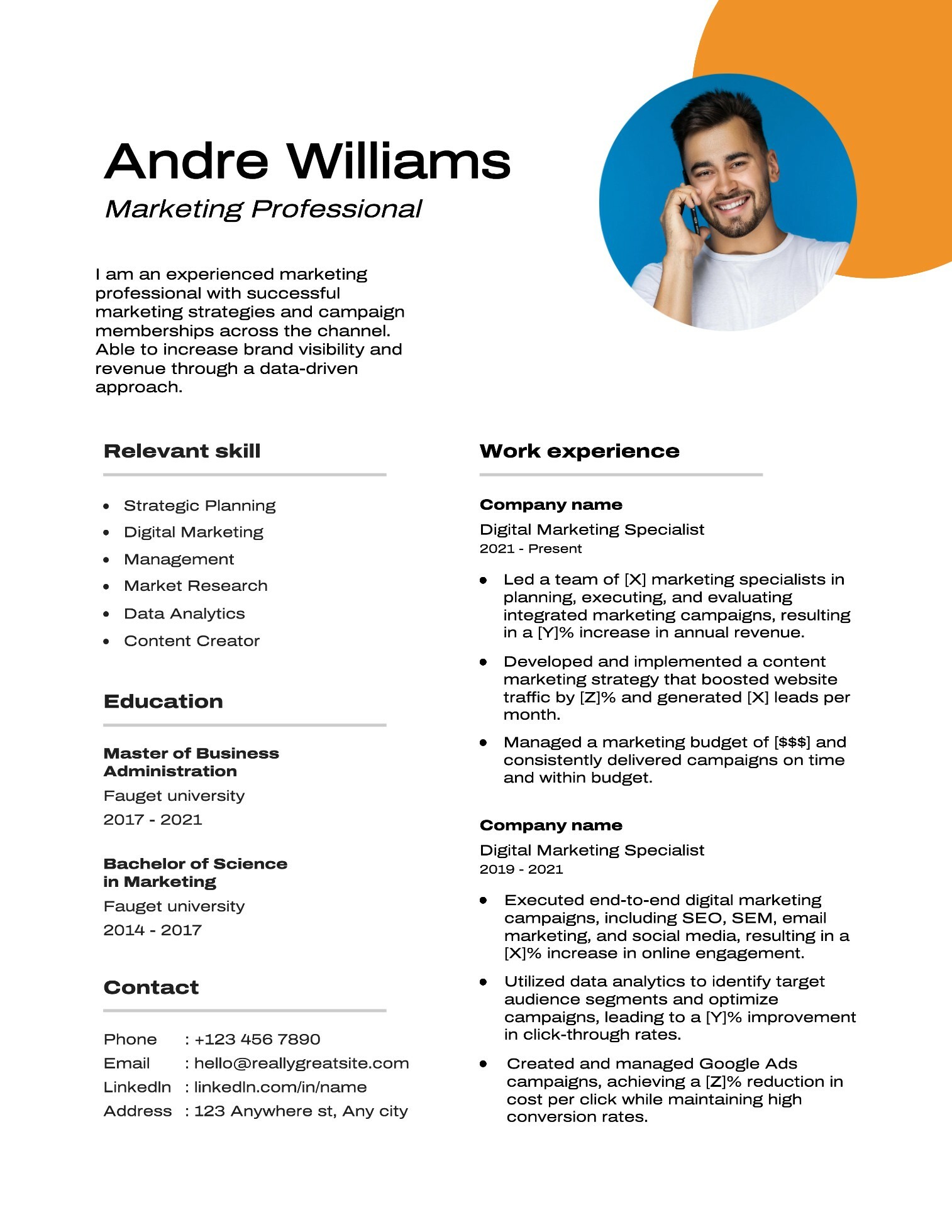 minimalilst marketing professional resume template