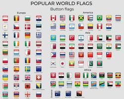 Vector square flags of the world. Button flags. Official RGB coloring. Popular world flags set.