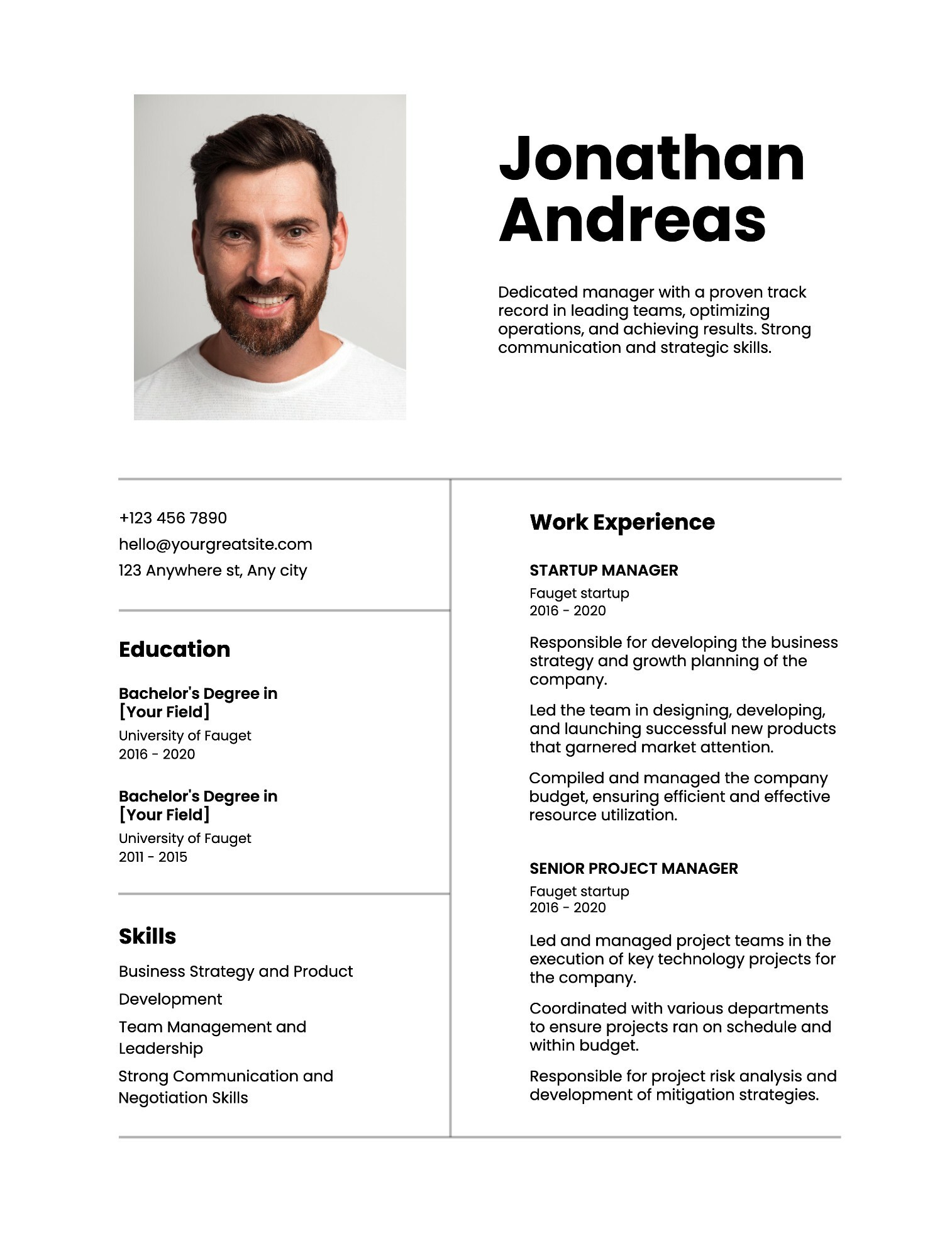 black yellow minimalist resume template