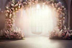 AI Generated Wedding Arch with Flowers photo