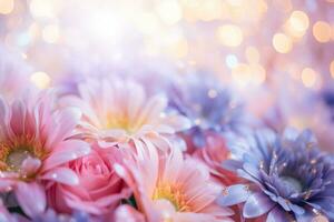 AI Generated Flower Background with Bokeh Lights and Copy Space photo