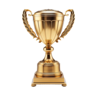 Generative AI, PNG trophy cup. Champion trophy, shiny golden cup, sport award. Winner prize