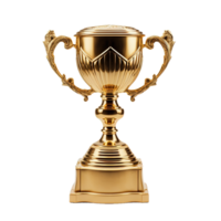 Generative AI, PNG trophy cup. Champion trophy, shiny golden cup, sport award. Winner prize