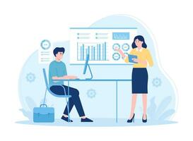 Analyzing work projects concept flat illustration vector