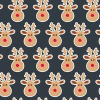 Cute Christmas cartoon deer with a red nose. Christmas seamless pattern background for paper, fabric, decoration. Vector illustration