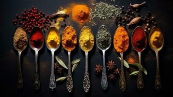 Indian condiments on spoon photo