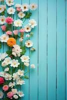 flowers on a wooden background photo