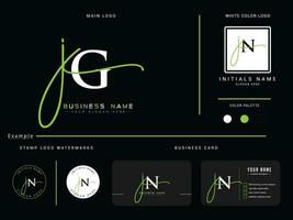 Minimal Jg Signature Luxury Logo, Feminine JG Logo Icon Vector With Presentation