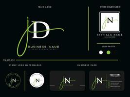 Minimal Jd Signature Luxury Logo, Feminine JD Logo Icon Vector With Presentation