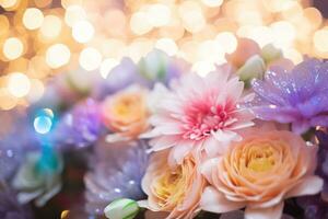 AI Generated Flower Background with Bokeh Lights and Copy Space photo