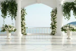 AI Generated Wedding arch with flowers photo