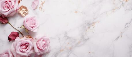 AI Generated Roses on Marble with Copy Space photo