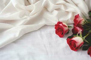 Ai Generated Roses on Fabric with Copy Space photo