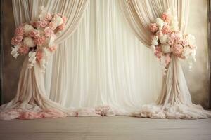 AI Generated Curtain Background with Flowers photo