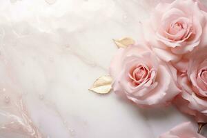 AI Generated Roses on Marble with Copy Space photo