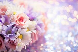 AI Generated Flower Background with Bokeh Lights and Copy Space photo