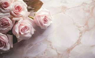 AI Generated Roses on Marble with Copy Space photo