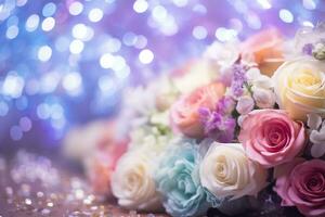 AI Generated Flower Background with Bokeh Lights and Copy Space photo