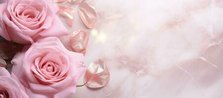 AI Generated Roses on Marble with Copy Space photo