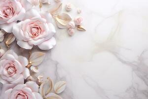 AI Generated Roses on Marble with Copy Space photo