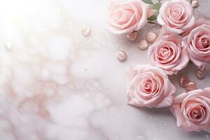 AI Generated Roses on Marble with Copy Space photo