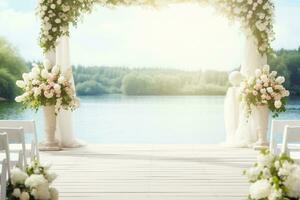 AI Generated Wedding arch with flowers photo