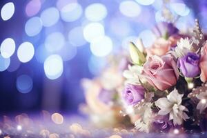 AI Generated Flower Background with Bokeh Lights and Copy Space photo