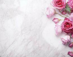 AI Generated Roses on Marble with Copy Space photo